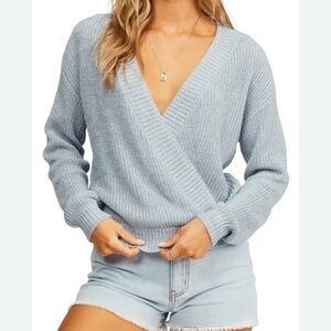 Billabong Bring it Surplice wrap sweater in blue stream